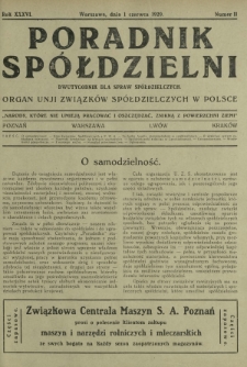 Poradnik Spółdzielni : dwutygodnik dla spraw spółdzielczych organ Unji Związków Spółdzielczych w Polsce. R. 36, nr 11 (1 czerwca 1929)
