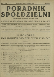 Poradnik Spółdzielni : dwutygodnik dla spraw spółdzielczych organ Unji Związków Spółdzielczych w Polsce. R. 36, nr 16 (15 sierpnia 1929)