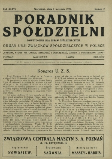 Poradnik Spółdzielni : dwutygodnik dla spraw spółdzielczych organ Unji Związków Spółdzielczych w Polsce. R. 36, nr 17 (1 września 1929)