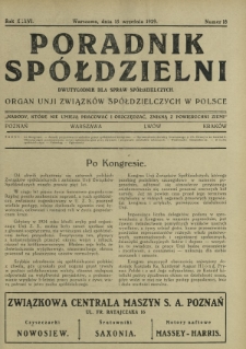 Poradnik Spółdzielni : dwutygodnik dla spraw spółdzielczych organ Unji Związków Spółdzielczych w Polsce. R. 36, nr 18 (15 września 1929)