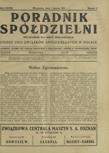 Poradnik Spółdzielni : dwutygodnik dla spraw spółdzielczych : organ Unji Związków Spółdzielczych w Polsce. R. 37, nr 5 (1 marca 1930)