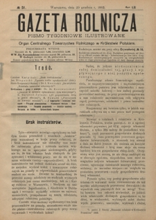 Gazeta Rolnicza : pismo tygodniowe ilustrowane. R. 52, nr 51 (20 grudnia 1912)