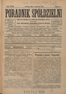 Poradnik Spółdzielni : dwutygodnik dla spraw spółdzielczych. R. 32, nr 1 (1 stycznia 1925)