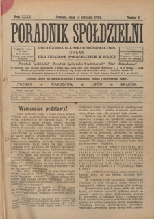 Poradnik Spółdzielni : dwutygodnik dla spraw spółdzielczych. R. 32, nr 2 (15 stycznia 1925)