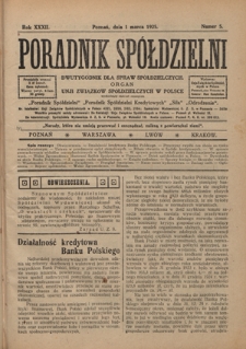Poradnik Spółdzielni : dwutygodnik dla spraw spółdzielczych. R. 32, nr 5 (1 marca 1925)