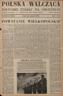 Polska Walcząca - Żołnierz Polski na Obczyźnie = La Pologne en Lutte = Fighting Poland : hebdomadaire militaire. R. 5, nr 1 (9 stycznia 1943)