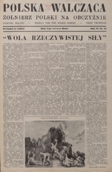 Polska Walcząca - Żołnierz Polski na Obczyźnie = Fighting Poland : weekly for the Polish Forces. R. 6, nr 22 (3 czerwca 1944)