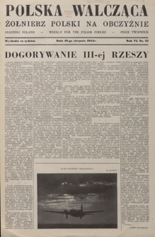 Polska Walcząca - Żołnierz Polski na Obczyźnie = Fighting Poland : weekly for the Polish Forces. R. 6, nr 33 (19 sierpnia 1944)