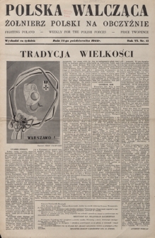 Polska Walcząca - Żołnierz Polski na Obczyźnie = Fighting Poland : weekly for the Polish Forces. R. 6, nr 41 (14 października 1944)