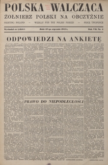 Polska Walcząca - Żołnierz Polski na Obczyźnie = Fighting Poland : weekly for the Polish Forces. R. 7, nr 4 (27 stycznia 1945)