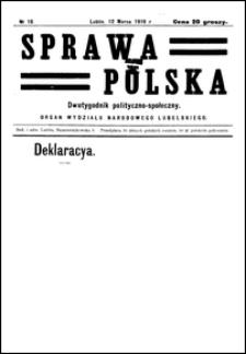 Sprawa Polska : dwutygodnik polityczno-społeczny. 1916, No 10 (12 marca)