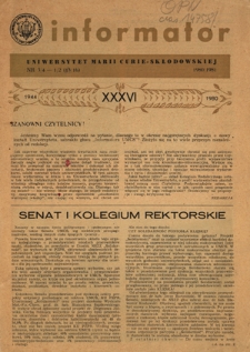 Informator / Uniwersytet Marii Curie-Skłodowskiej w Lublinie Nr 3/4-1/2=13-16 (1980/81)