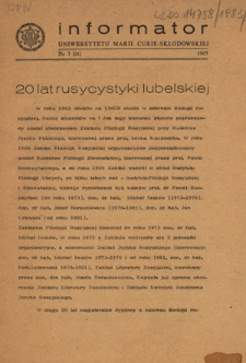 Informator Uniwersytetu Marii Curie-Skłodowskiej w Lublinie Nr 3=21 (1983)