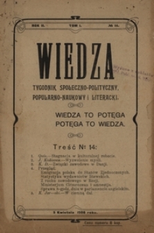 Wiedza : tygodnik społeczno-polityczny, popularno-naukowy i literacki. R. 2, T. 1, no 14 (5 kwietnia 1908)