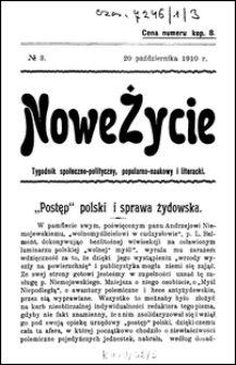 Nowe Życie : tygodnik społeczno-polityczny, popularno-naukowy i literacki R. 1, nr 3 (20 paźdz. 1910)