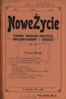 Nowe Życie : tygodnik społeczno-polityczny, popularno-naukowy i literacki R. 1, T. 2 nr 49 (7 wrzes. 1911)