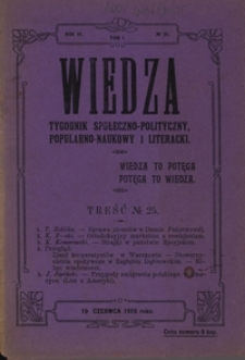 Wiedza : tygodnik społeczno-polityczny, popularno-naukowy i literacki R. 4, T. 1 nr 25 (19 czerw. 1910)