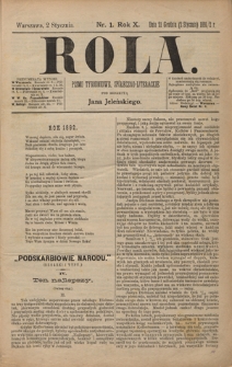 Rola : pismo tygodniowe, poświęcone sprawom społecznym, ekonomicznym i literackim T. 10, Nr 1 (2 stycznia 1892)