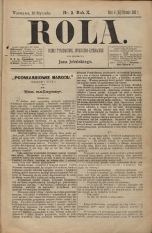 Rola : pismo tygodniowe, poświęcone sprawom społecznym, ekonomicznym i literackim T. 10, Nr 3 (16 stycznia 1892)