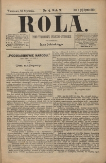 Rola : pismo tygodniowe, poświęcone sprawom społecznym, ekonomicznym i literackim T. 10, Nr 4 (23 stycznia 1892)