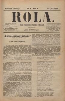 Rola : pismo tygodniowe, poświęcone sprawom społecznym, ekonomicznym i literackim T. 10, Nr 8 (20 lutego 1892)