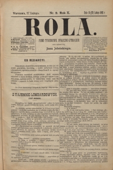 Rola : pismo tygodniowe, poświęcone sprawom społecznym, ekonomicznym i literackim T. 10, Nr 9 (27 lutego 1892)