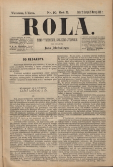 Rola : pismo tygodniowe, poświęcone sprawom społecznym, ekonomicznym i literackim T. 10, Nr 10 (5 marca 1892)