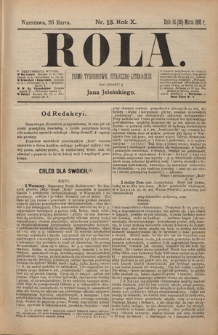 Rola : pismo tygodniowe, poświęcone sprawom społecznym, ekonomicznym i literackim T. 10, Nr 13 (26 marca 1892)