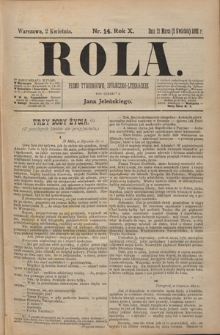 Rola : pismo tygodniowe, poświęcone sprawom społecznym, ekonomicznym i literackim T. 10, Nr 14 (2 kwietnia 1892)