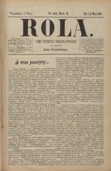 Rola : pismo tygodniowe, poświęcone sprawom społecznym, ekonomicznym i literackim T. 10, Nr 20 (14 maja 1892)