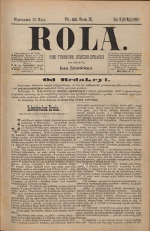 Rola : pismo tygodniowe, poświęcone sprawom społecznym, ekonomicznym i literackim T. 10, Nr 22 (28 maja 1892)