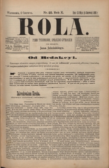 Rola : pismo tygodniowe, poświęcone sprawom społecznym, ekonomicznym i literackim T. 10, Nr 23 (4 czerwca 1892)