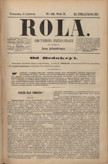 Rola : pismo tygodniowe, poświęcone sprawom społecznym, ekonomicznym i literackim T. 10, Nr 24 (11 czerwca 1892)