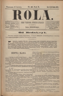 Rola : pismo tygodniowe, poświęcone sprawom społecznym, ekonomicznym i literackim T. 10, Nr 25 (18 czerwca 1892)