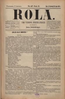 Rola : pismo tygodniowe, poświęcone sprawom społecznym, ekonomicznym i literackim T. 10, Nr 27 (2 czerwca [2 lipca] 1892)