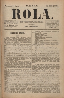 Rola : pismo tygodniowe, poświęcone sprawom społecznym, ekonomicznym i literackim T. 10, Nr 31 (30 lipca 1892)