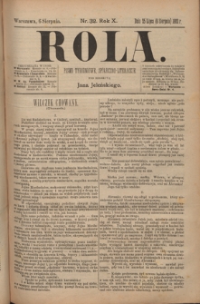 Rola : pismo tygodniowe, poświęcone sprawom społecznym, ekonomicznym i literackim T. 10, Nr 32 (6 sierpnia 1892)