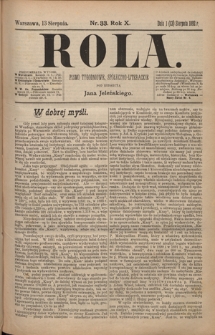 Rola : pismo tygodniowe, poświęcone sprawom społecznym, ekonomicznym i literackim T. 10, Nr 33 (13 sierpnia 1892)