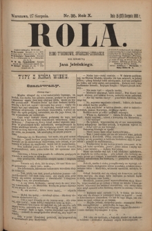 Rola : pismo tygodniowe, poświęcone sprawom społecznym, ekonomicznym i literackim T. 10, Nr 35 (27 sierpnia 1892)