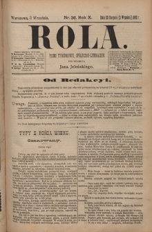 Rola : pismo tygodniowe, poświęcone sprawom społecznym, ekonomicznym i literackim T. 10, Nr 36 (3 września 1892)