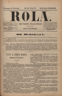 Rola : pismo tygodniowe, poświęcone sprawom społecznym, ekonomicznym i literackim T. 10, Nr 37 (10 września 1892)