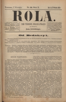 Rola : pismo tygodniowe, poświęcone sprawom społecznym, ekonomicznym i literackim T. 10, Nr 38 (17 września 1892)