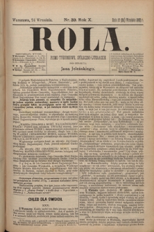Rola : pismo tygodniowe, poświęcone sprawom społecznym, ekonomicznym i literackim T. 10, Nr 39 (24 września 1892)