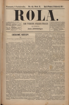Rola : pismo tygodniowe, poświęcone sprawom społecznym, ekonomicznym i literackim T. 10, Nr 41 (października 1892)