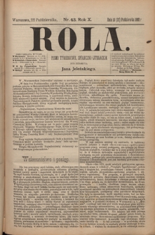 Rola : pismo tygodniowe, poświęcone sprawom społecznym, ekonomicznym i literackim T. 10, Nr 43 (22 października 1892)
