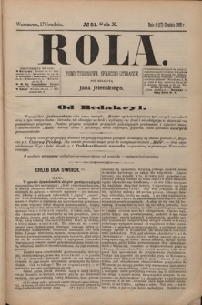 Rola : pismo tygodniowe, poświęcone sprawom społecznym, ekonomicznym i literackim T. 10, Nr 51 (17 grudnia 1892)