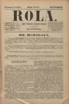 Rola : pismo tygodniowe, społeczno-literackie T. 10, Nr 52 (24 grudnia 1892)