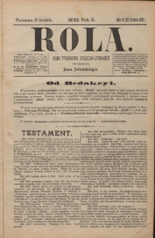 Rola : pismo tygodniowe, poświęcone sprawom społecznym, ekonomicznym i literackim T. 10, Nr 53 (31 grudnia 1892)