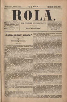 Rola : pismo tygodniowe społeczno-literackie R. 11, Nr 4 (16/28 stycznia 1893)