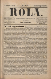 Rola : pismo tygodniowe społeczno-literackie R. 11, Nr 5 (23stycznia/4 lutego1893)